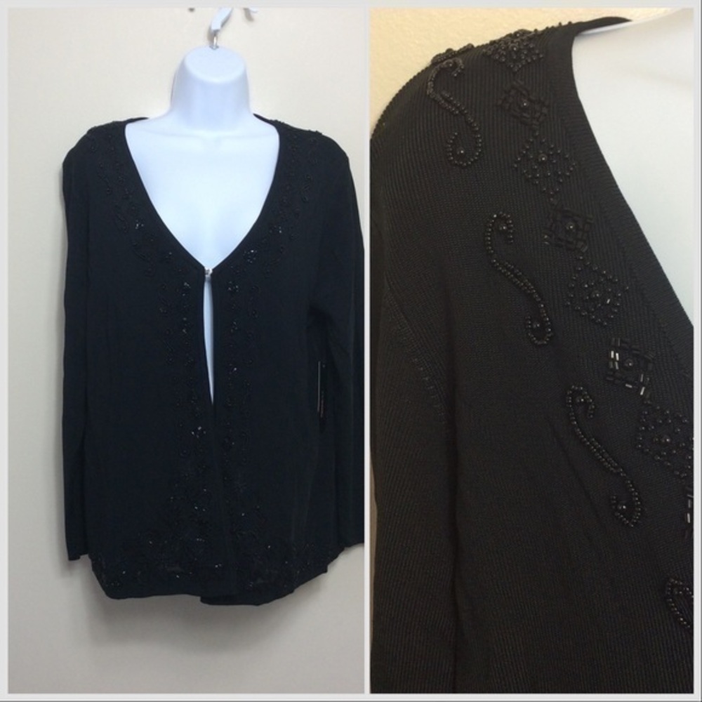 NWT BCBGmaxazaria slinky beaded open cardigan. Black 1X